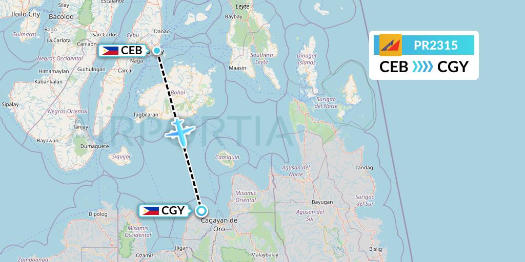 PR2315 Philippine Airlines Flight Map: Cebu to Cagayan de Oro