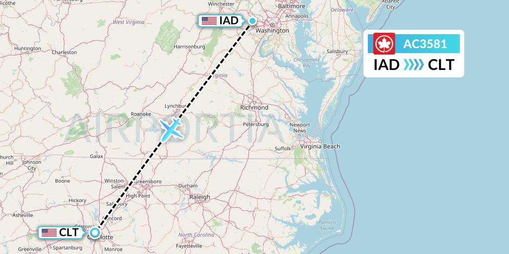 AC3581 Air Canada Flight Map: Washington to Charlotte