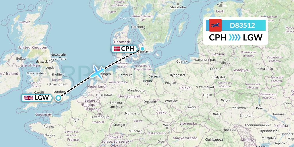 D83512 Norwegian Air International Flight Map: Copenhagen to London