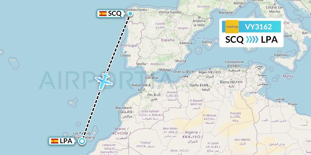 VY3162 Vueling Flight Map: Santiago to Las Palmas