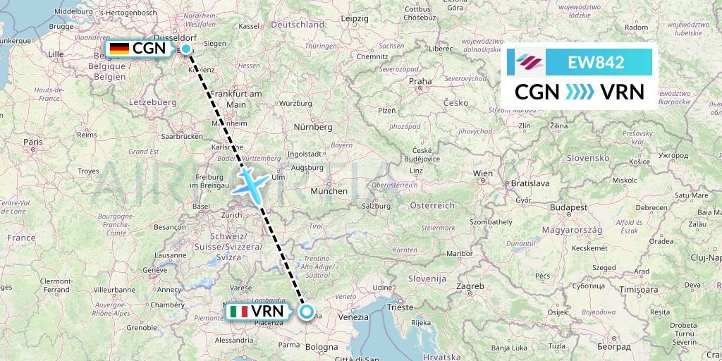 EW842 Eurowings Flight Map: Cologne to Verona