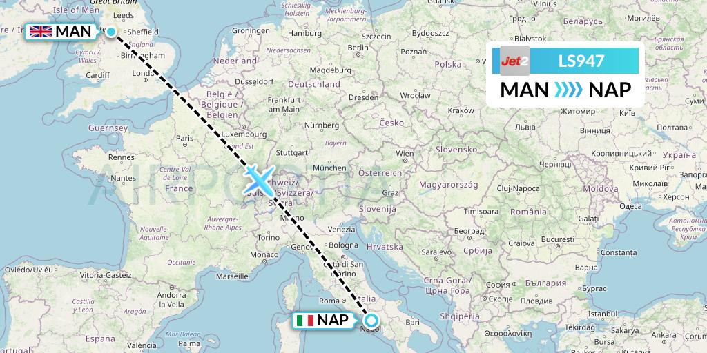 LS947 Jet2 Flight Map: Manchester to Naples
