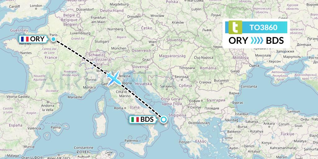 TO3860 Transavia France Flight Map: Paris to Brindisi