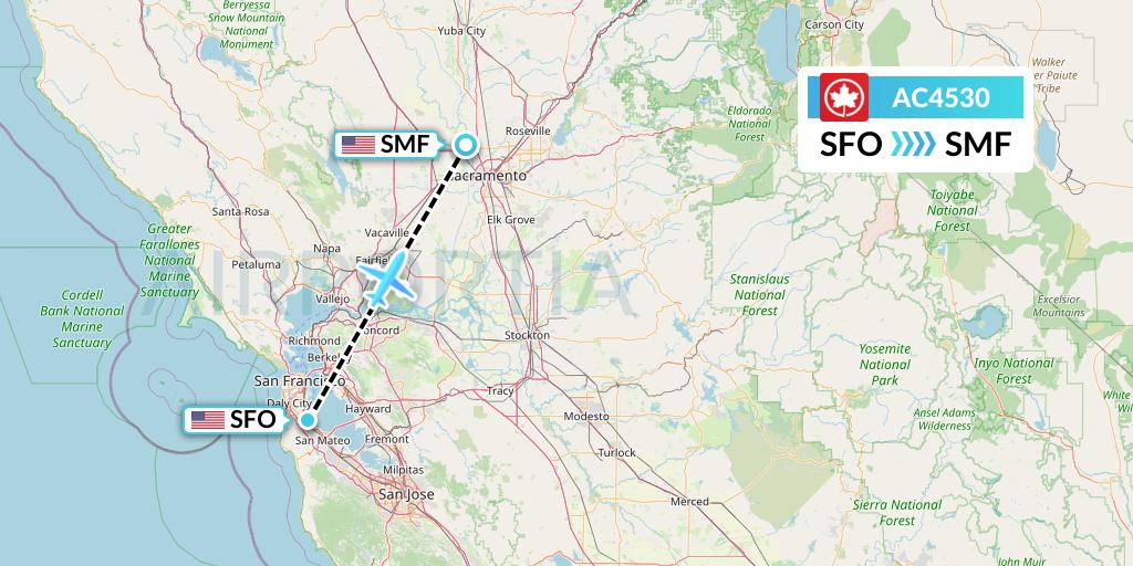 AC4530 Air Canada Flight Map: San Francisco to Sacramento