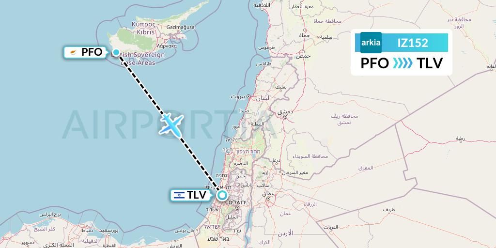 IZ152 Arkia Israeli Airlines Flight Map: Pafos to Tel Aviv