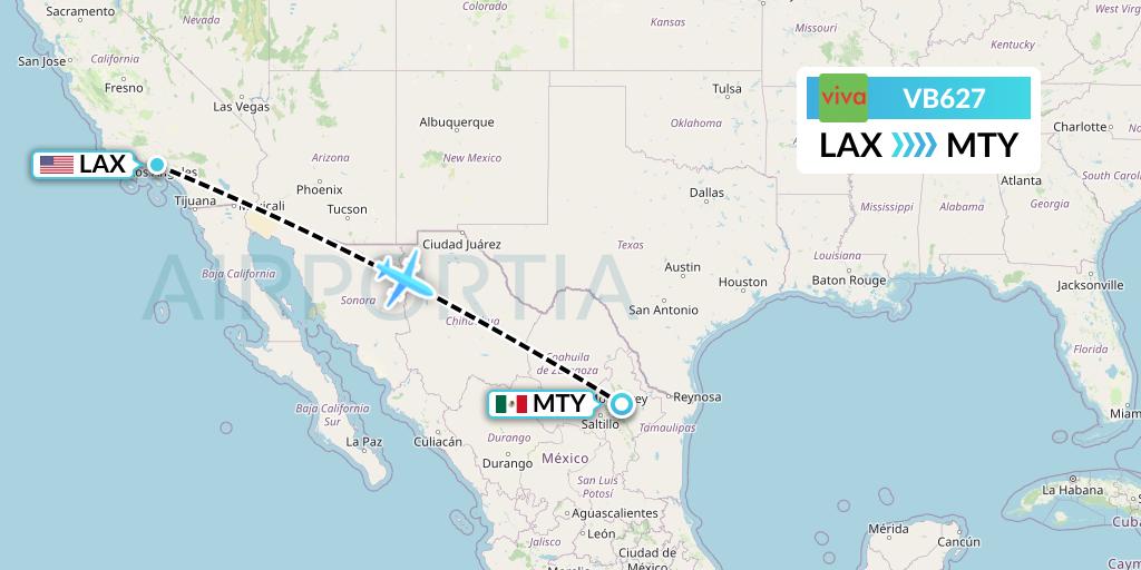 VB627 VivaAerobus Flight Map: Los Angeles to Monterrey