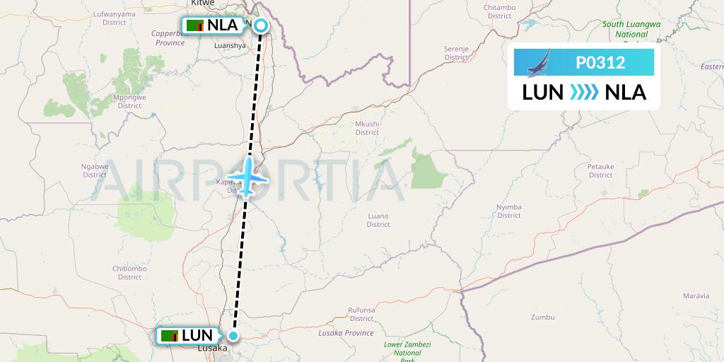 P0312 Proflight Air Services Flight Map: Lusaka to Ndola