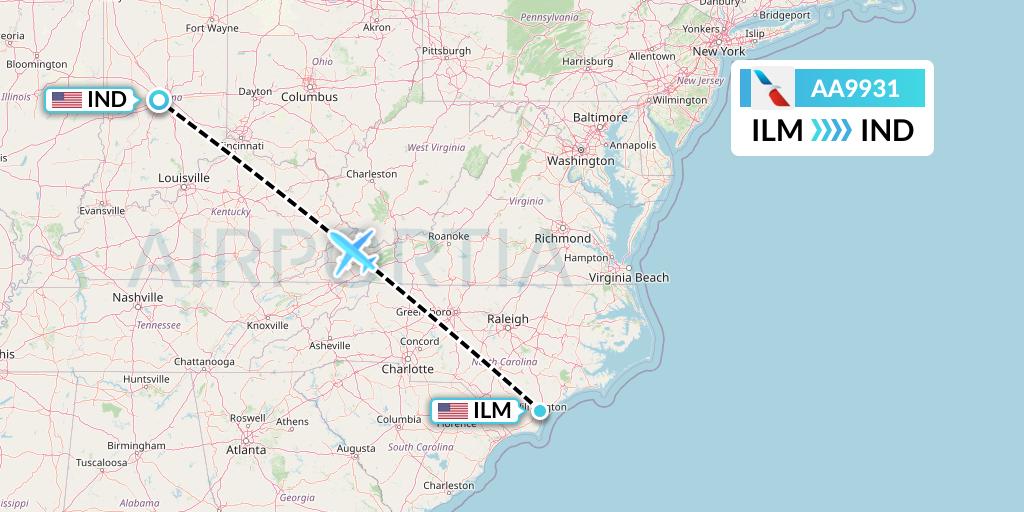 AA9931 American Airlines Flight Map: Wilmington to Indianapolis