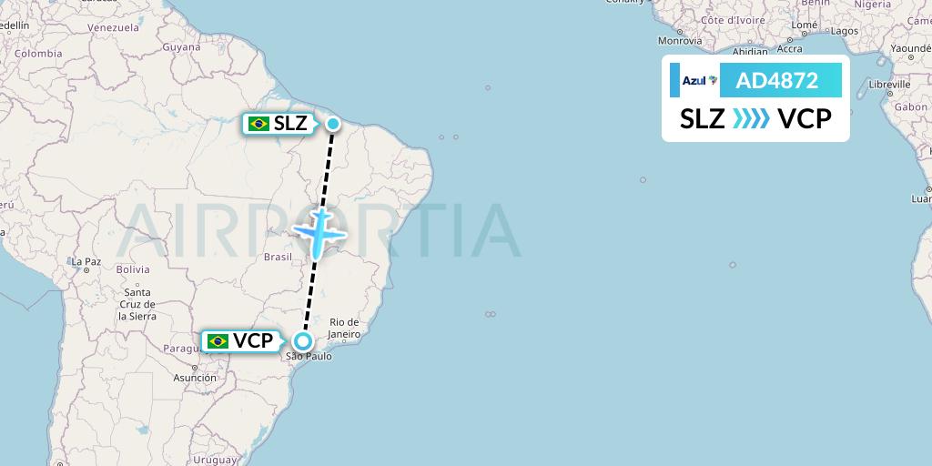 AD4872 Azul Brazilian Airlines Flight Map: Sao Luis to Campinas