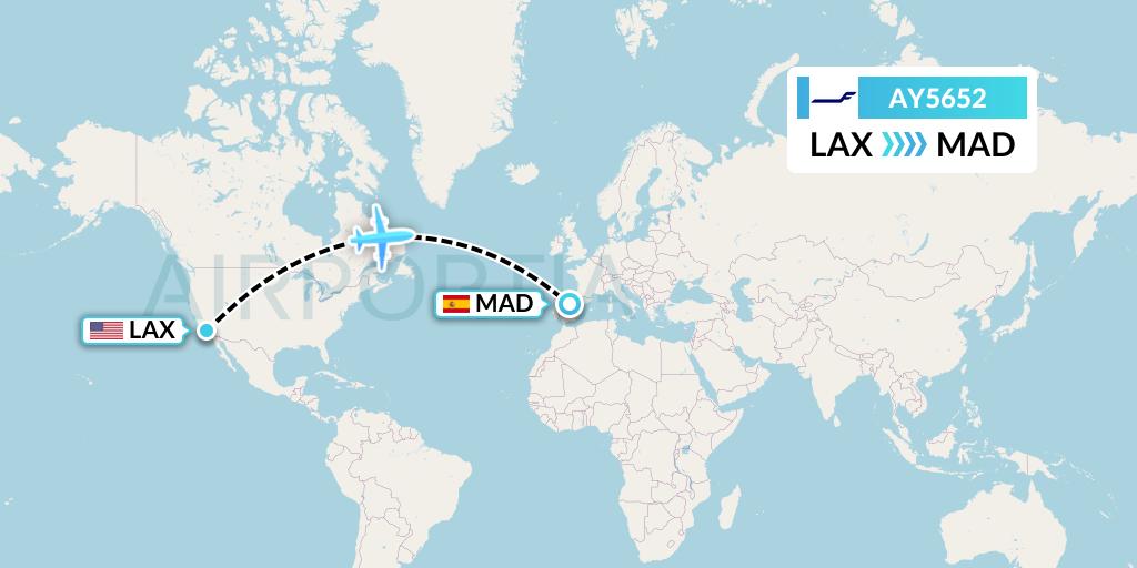 AY5652 Finnair Flight Map: Los Angeles to Madrid