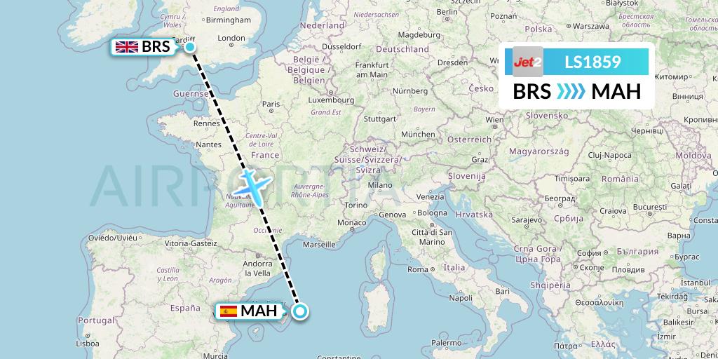 LS1859 Jet2 Flight Map: Bristol to Mahon
