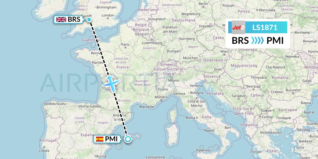 LS1871 Jet2 Flight Map: Bristol to Palma de Mallorca