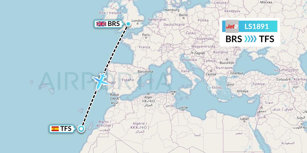 LS1891 Jet2 Flight Map: Bristol to Tenerife