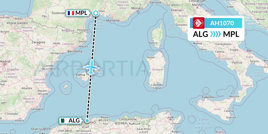 AH1070 Air Algerie Flight Map: Algiers to Montpellier