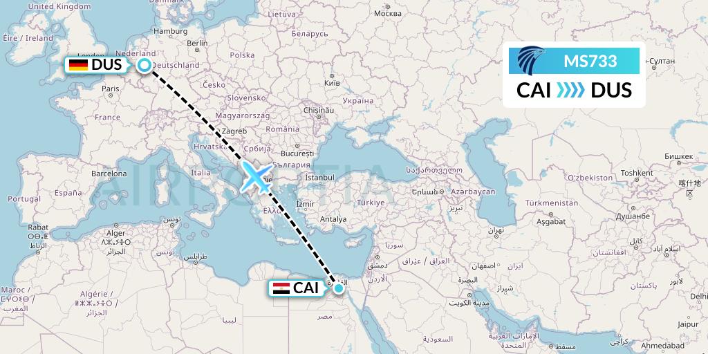 MS733 EgyptAir Flight Map: Cairo to Dusseldorf