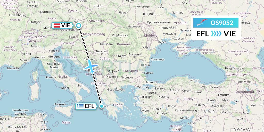OS9052 Austrian Airlines Flight Map: Kefalonia to Vienna