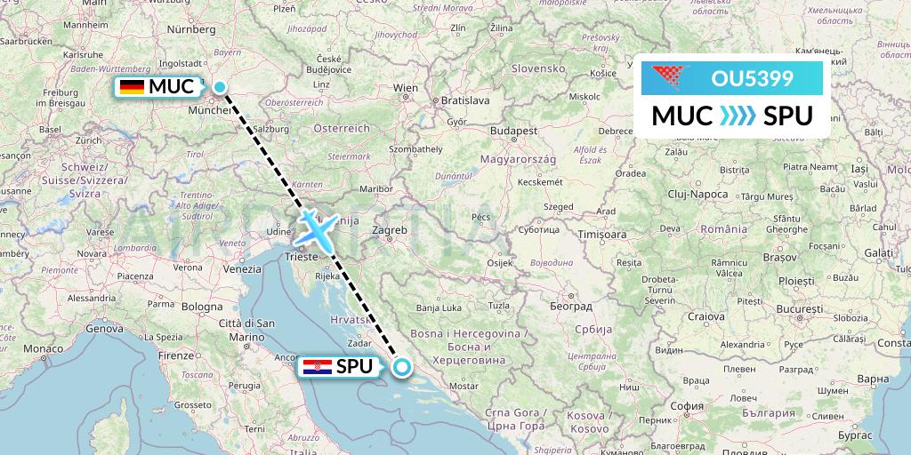 OU5399 Croatia Airlines Flight Map: Munich to Split