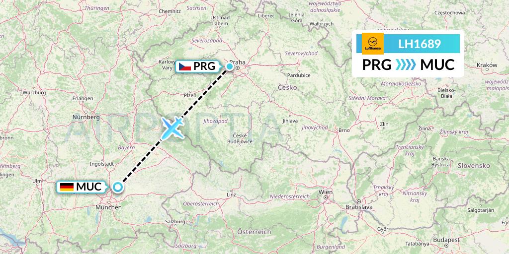 LH1689 Lufthansa Flight Map: Prague to Munich
