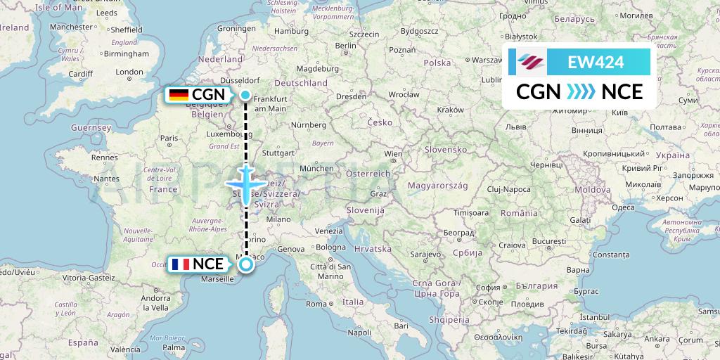 EW424 Eurowings Flight Map: Cologne to Nice