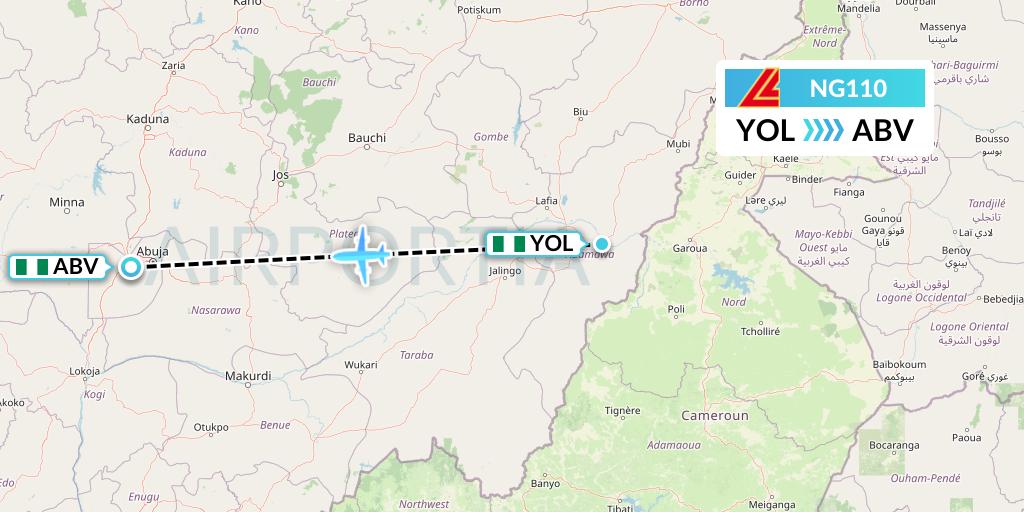 NG110 Aero Contractors Flight Map: Yola to Abuja