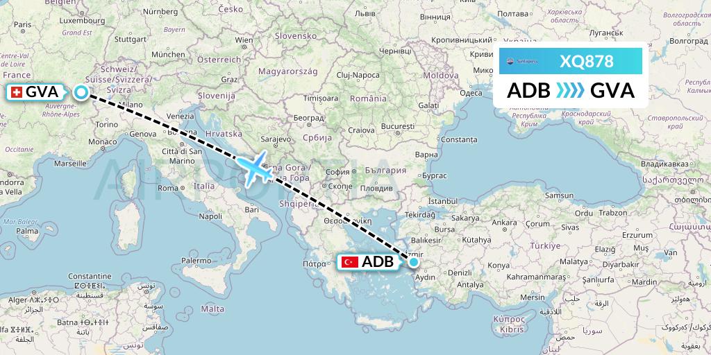 XQ878 SunExpress Flight Map: Izmir to Geneva