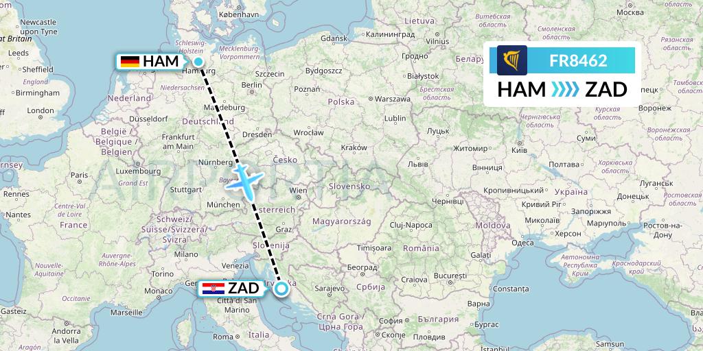 FR8462 Ryanair Flight Map: Hamburg to Zadar