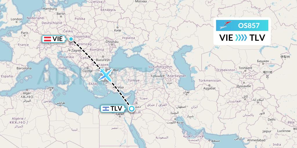 OS857 Austrian Airlines Flight Map: Vienna to Tel Aviv
