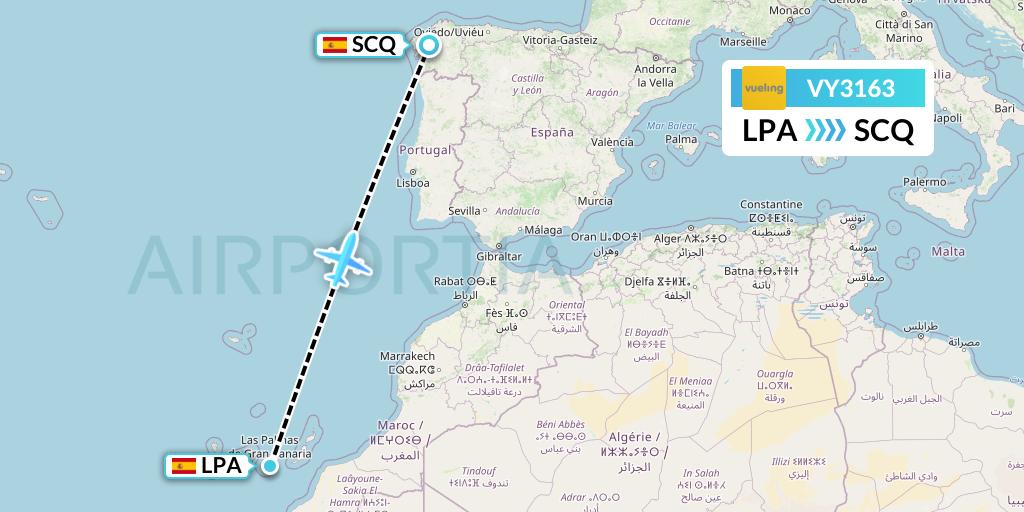 VY3163 Vueling Flight Map: Las Palmas to Santiago