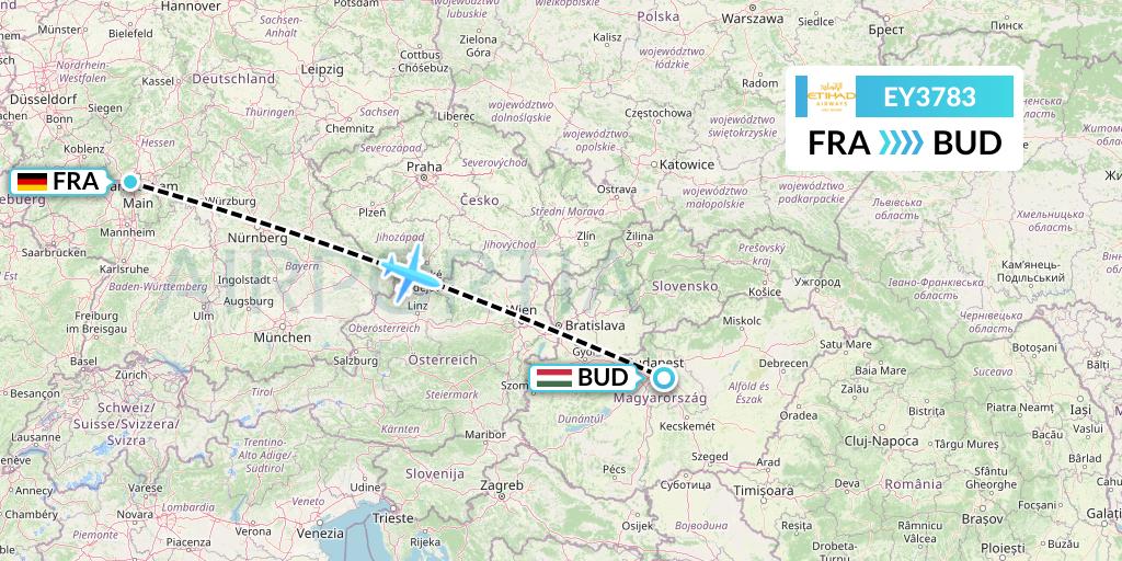EY3783 Etihad Airways Flight Map: Frankfurt to Budapest