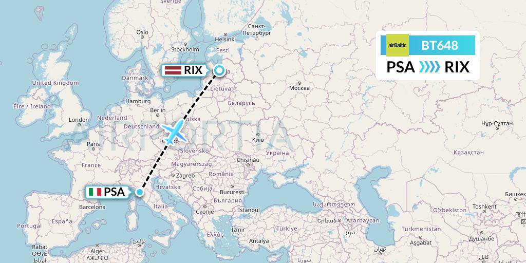 BT648 Air Baltic Flight Map: Pisa to Riga