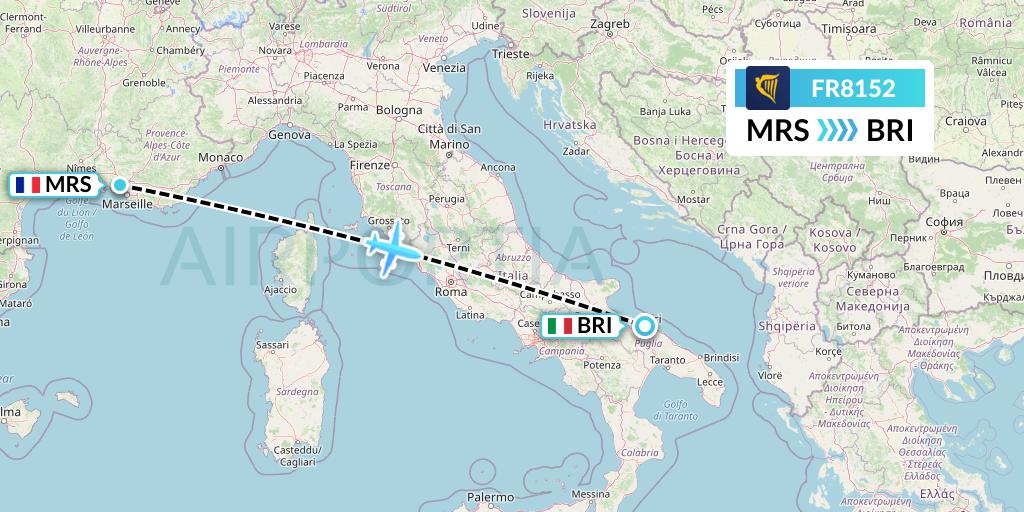 FR8152 Ryanair Flight Map: Marseille to Bari
