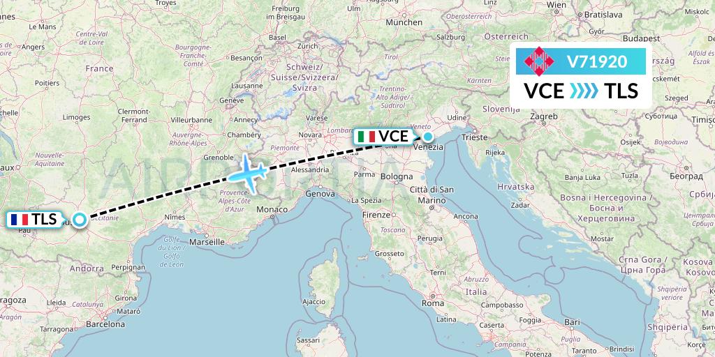 V71920 Volotea Flight Map: Venice to Toulouse