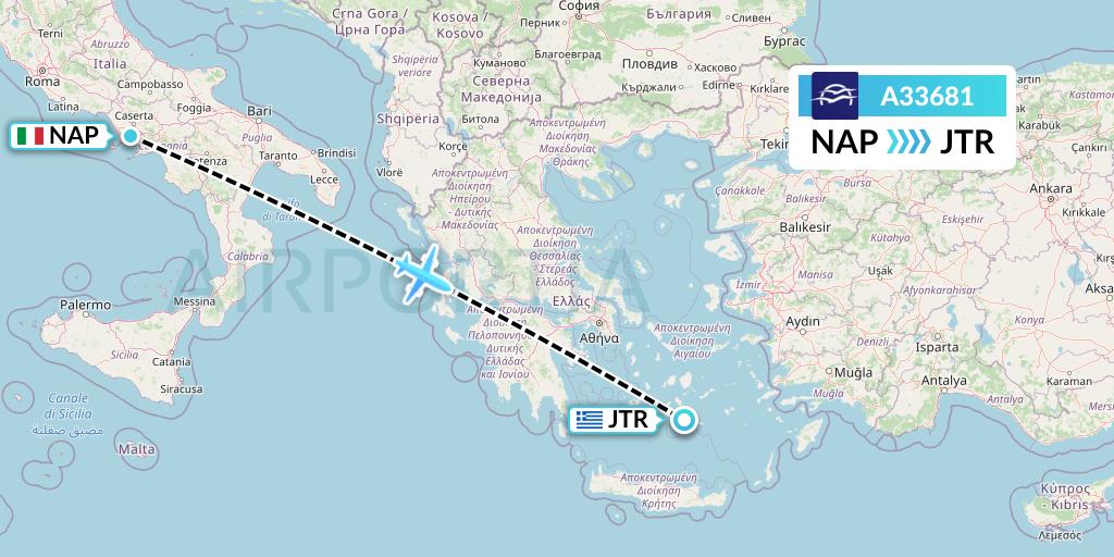 A33681 Aegean Airlines Flight Map: Naples to Santorini