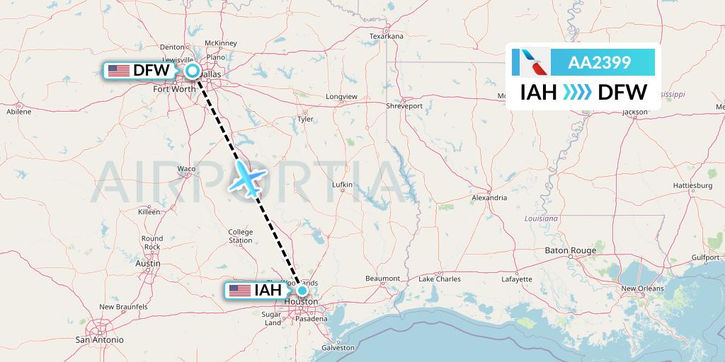 AA2399 American Airlines Flight Map: Houston to Dallas