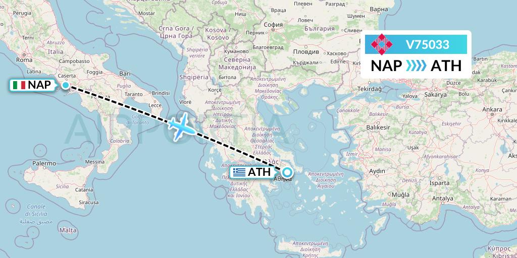 V75033 Volotea Flight Map: Naples to Athens