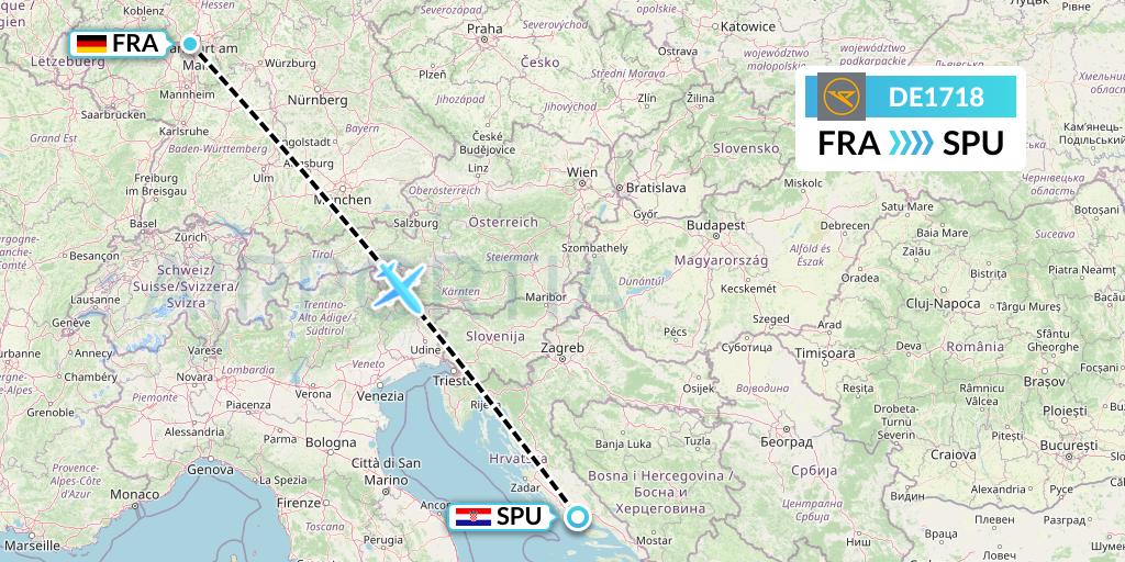 DE1718 Condor Flight Map: Frankfurt to Split