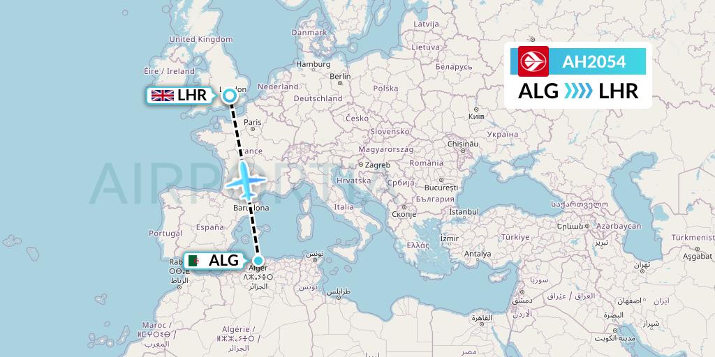 AH2054 Air Algerie Flight Map: Algiers to London