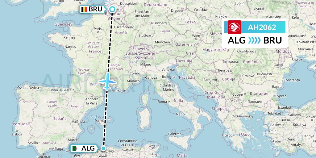 AH2062 Air Algerie Flight Map: Algiers to Brussels