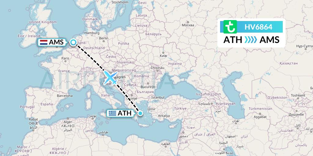HV6864 Transavia Flight Map: Athens to Amsterdam