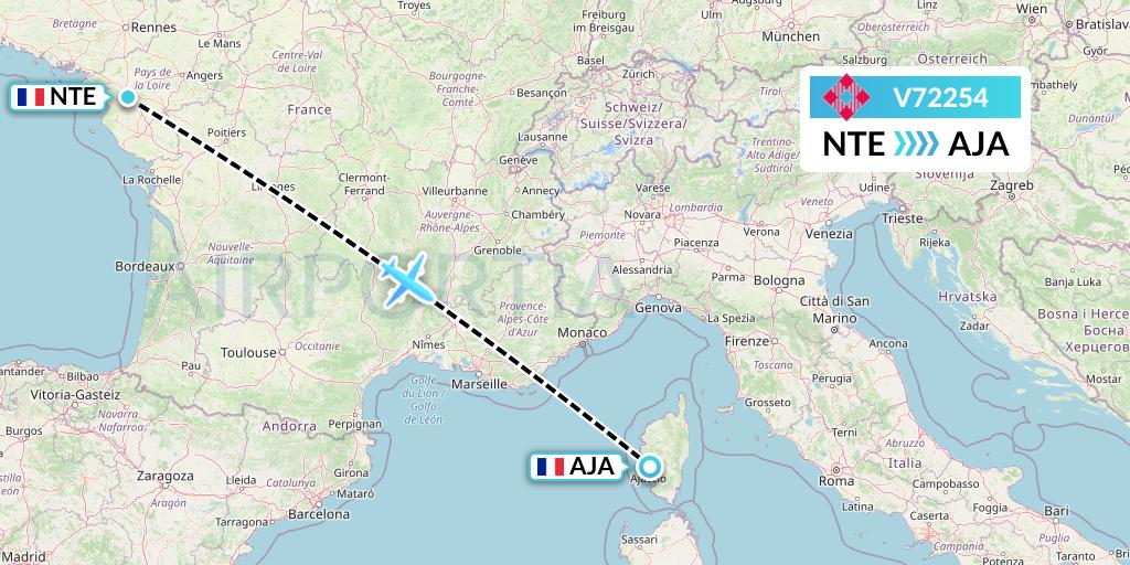 V72254 Volotea Flight Map: Nantes to Ajaccio