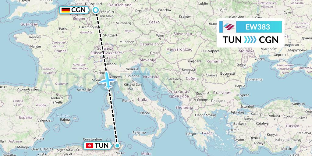 EW383 Eurowings Flight Map: Tunis to Cologne