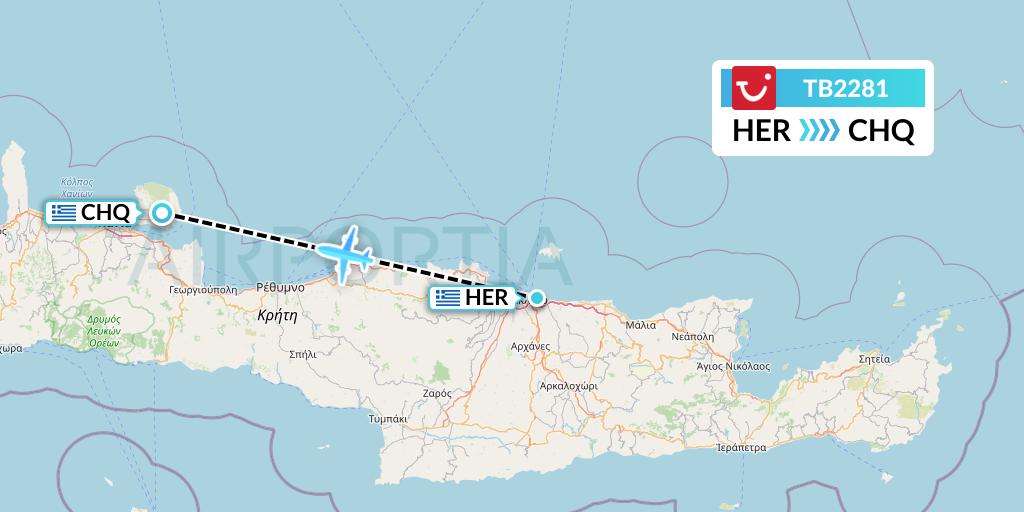 TB2281 TUI fly Belgium Flight Map: Heraklion to Chania