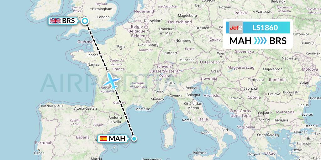 LS1860 Jet2 Flight Map: Mahon to Bristol