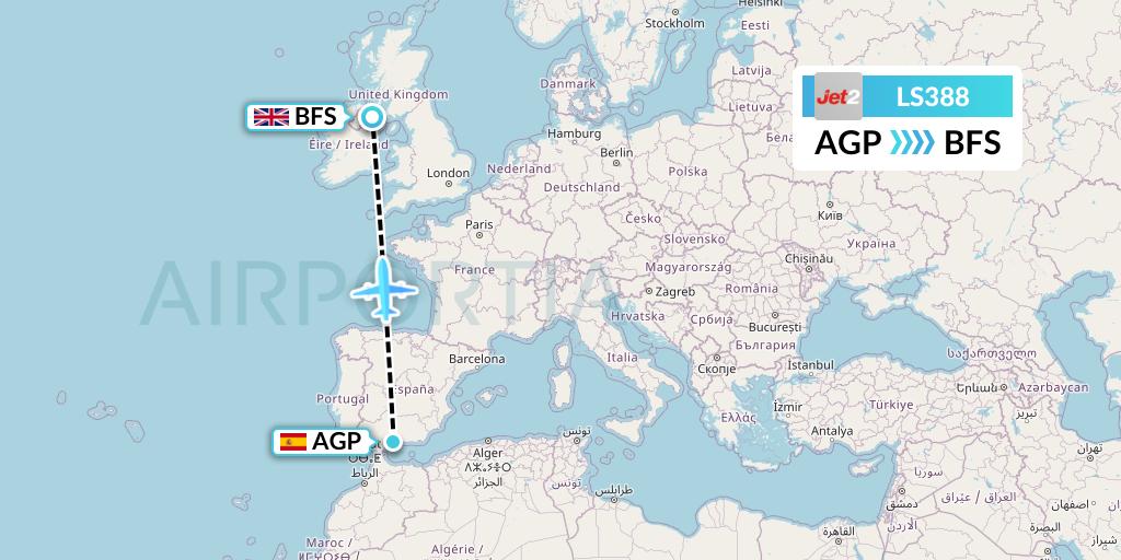 LS388 Jet2 Flight Map: Malaga to Belfast