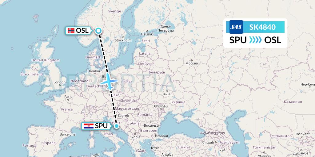 SK4840 SAS Flight Map: Split to Oslo