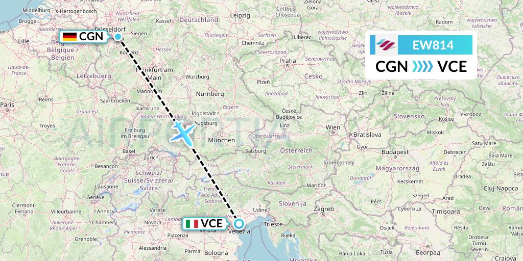 EW814 Eurowings Flight Map: Cologne to Venice