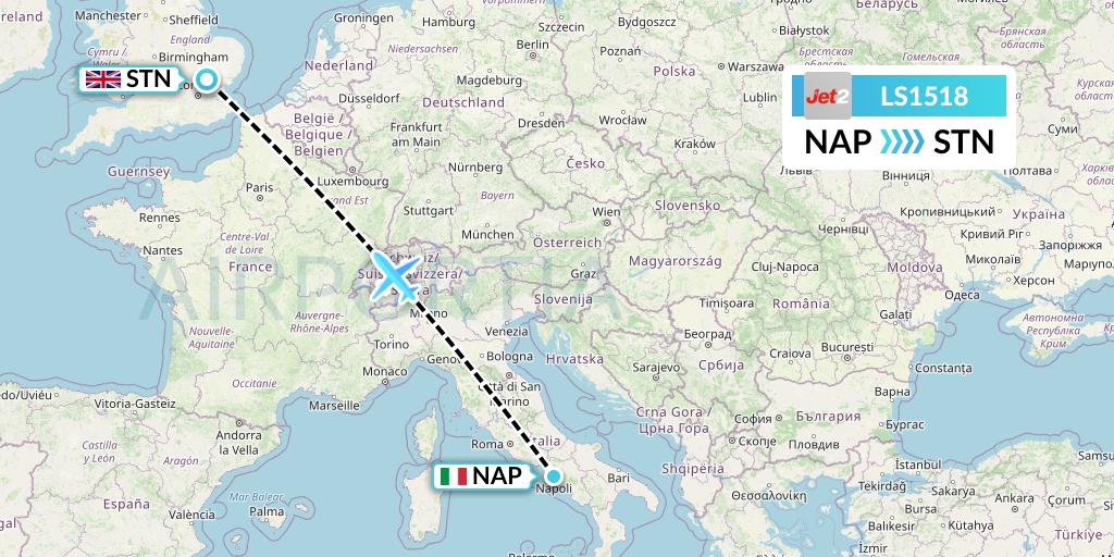 LS1518 Jet2 Flight Map: Naples to London