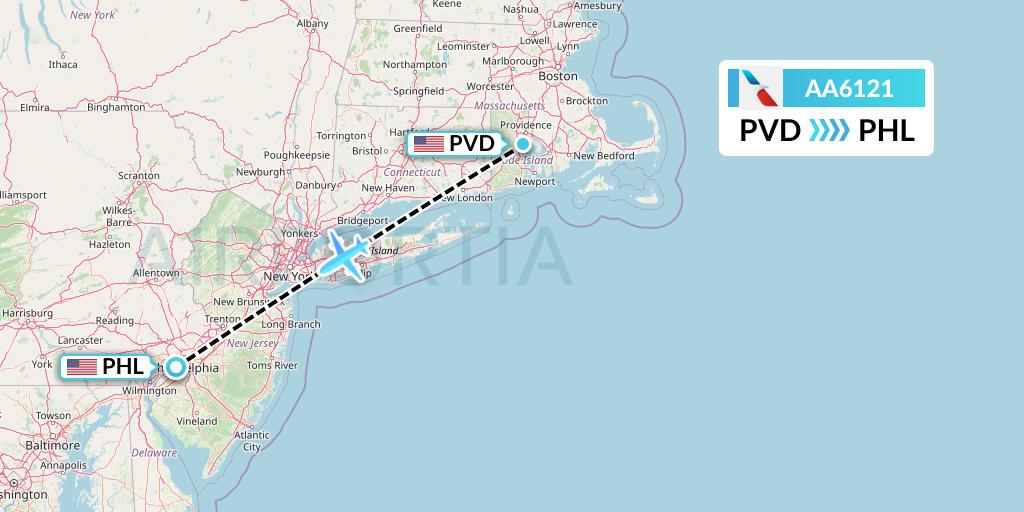 AA6121 American Airlines Flight Map: Providence to Philadelphia