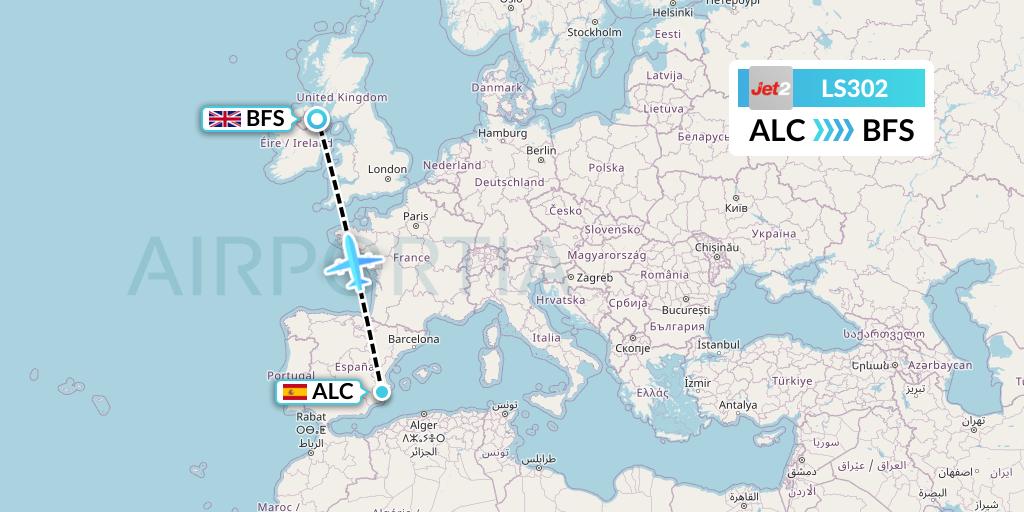 LS302 Jet2 Flight Map: Alicante to Belfast