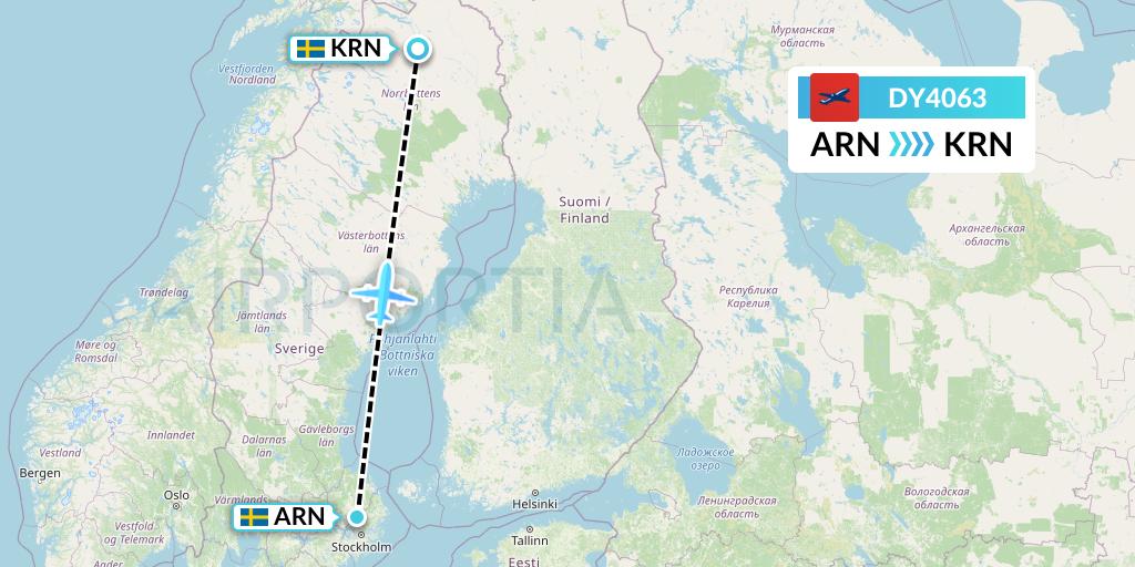 DY4063 Norwegian Flight Map: Stockholm to Kiruna